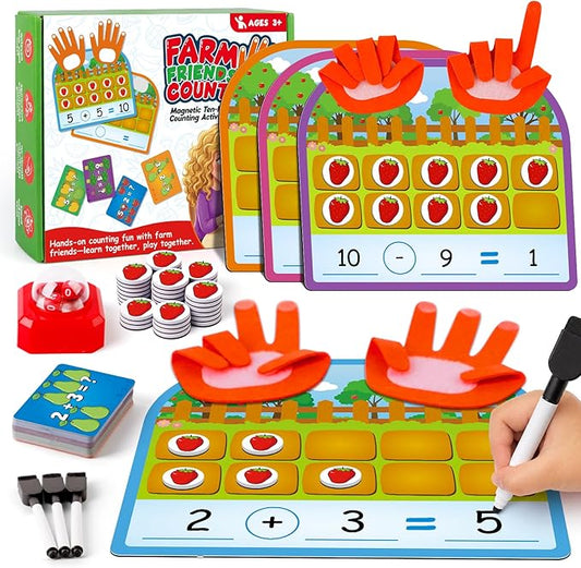 Torlam Magnetic Ten-Frame Set,Finger Number Counters for Kids Math Manipulatives,Counting Blocks for Math Games Addition Subtraction Practice,1st 2nd 3rd Grade Kindergarten Number Blocks Learning Toy