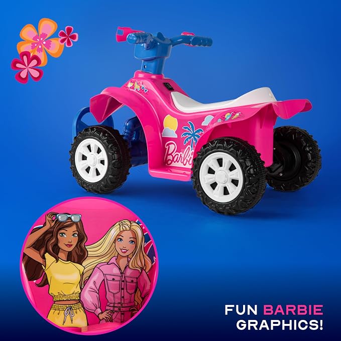 Barbie - 6V ATV Ride On Toy for Kids, LED Headlights, Battery Powered