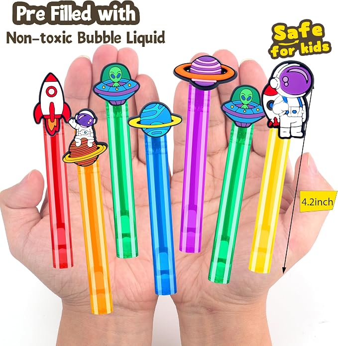 24Pcs Space Bubble Wands for Kids Astronaut Party Favors Supplies Decorations, Pinata Goodie Bag Stuffers & Classroom Prizes