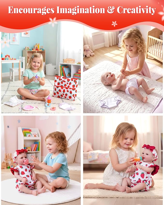 BABESIDE 14 Pcs Baby Doll Accessories with Magic Bottles, Baby Doll Diaper Bag Set Includes Changing Mat, Diapers and Bottle with Disappearing Milk for 12-16 Inches Dolls Kids Gift