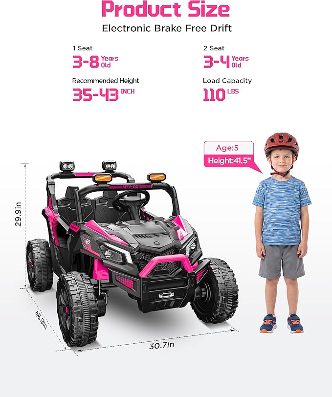 Firstness 24V Remote Control Ride on Cars for Kids 800W Toddler Electric Car Two Seater Ride on Toys with LED Lights, Music, 3 Speed Mode, Electric Vehicle Ride On Truck Car for Kids Ages 3-8, Pink