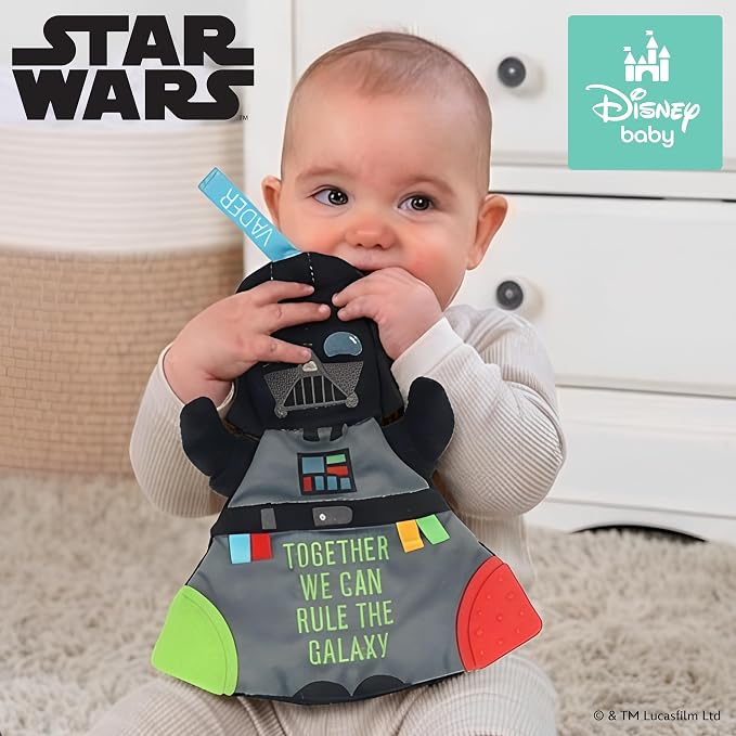 Kids Preferred Star Wars Darth Vader Baby Teether - Plush Toy with Crinkle Sounds and Silicone Teething Elements