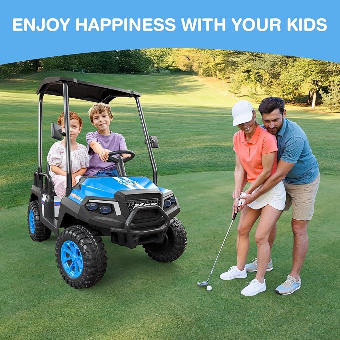 LIGIANT 24V Ride on Car for Big Kids, 4-Seaters Ride on Golf Cart, Max. Capacity: 264 Lbs(4 Kids), 4WD Kid's Car w/Remote Control, Detachable Awning, Spring Suspension, Music/Story/Power Display