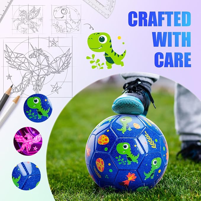 INPODAK Soccer Ball Size 3 Size 2 for Toddlers Kids 1-3 3-8, 1 or 2 Pack Cartoon Small Dinosaur Unicorn Soccer Ball Gifts for Girls Boys, Indoor Outdoor Sports Play Toys Birthday Gifts with Pump