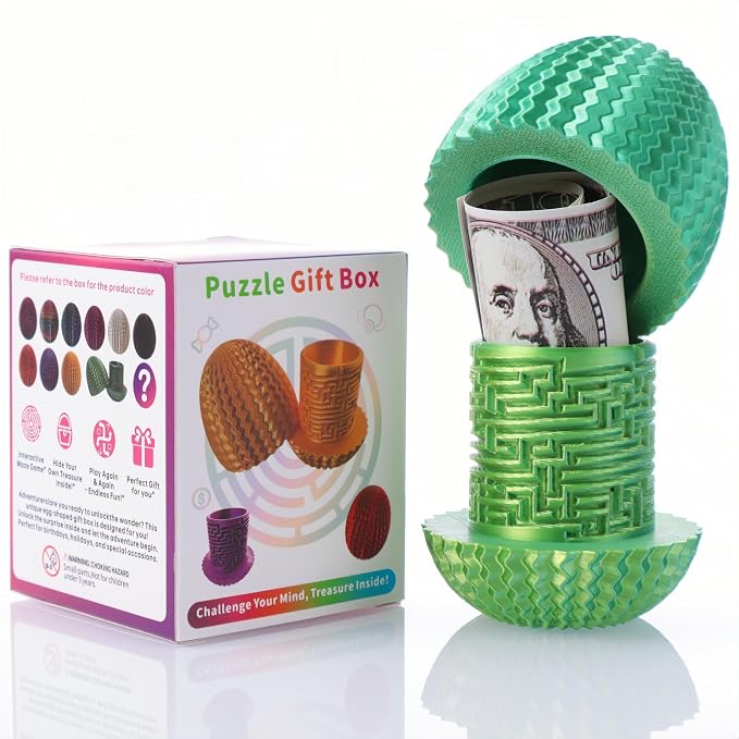 Maze Egg Money Puzzle Box for Kids & Adults, 4 Logic Challenge Brain Teaser Sensory Toy, Hidden Compartment Cash Gift Holder, Birthday Graduation Gifts for Teens, Road Trip Travel Game