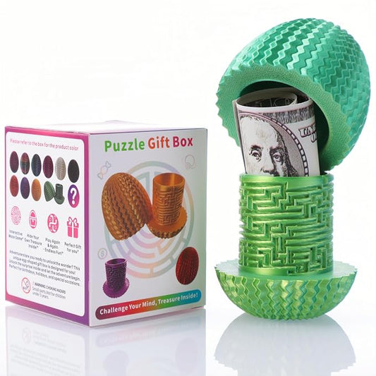 Maze Egg Money Puzzle Box for Kids & Adults, 4 Logic Challenge Brain Teaser Sensory Toy, Hidden Compartment Cash Gift Holder, Birthday Graduation Gifts for Teens, Road Trip Travel Game