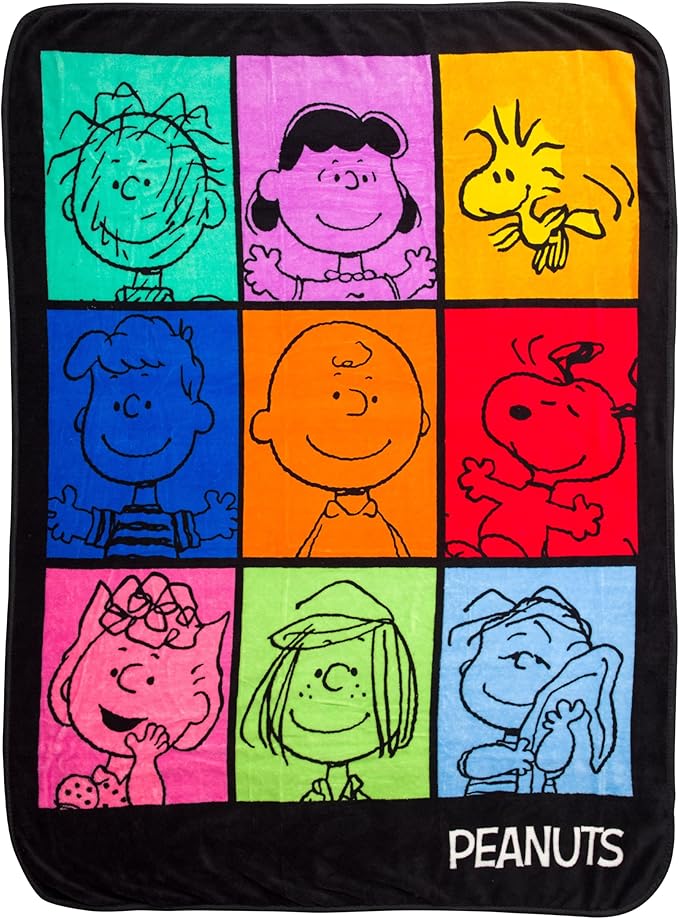 Silver Buffalo Peanuts Featuring Pig-Pen, Lucy, Woodstock, Schroeder, Charlie Brown, Snoopy, Sally, Peppermint Patty, and Linus 45” x 60” Fleece Throw, Soft and Cozy Blanket, 250 GSM