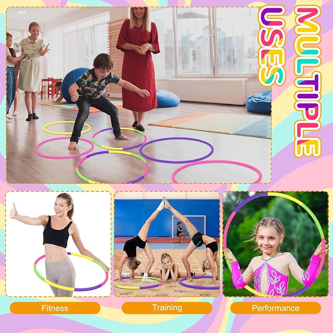 Sratte 12 Pcs Toy Hoop for Kid Detachable Adjustable Toy Hoop Colored Hoop Exercise Ring Plastic Circle for Kid Teen Gymnastics Dog Agility Equipment, Require Self Assembly(Simple Colors, 32 Inch)