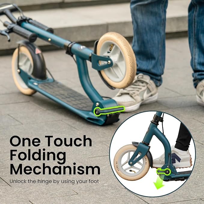 AERO MOBILITY Kick Scooter for Kids 6+, Teens & Adults | Light Up Wheels, Hand Brake, Rubber Deck Mat & Shock Absorption | Foldable & Height Adjustable