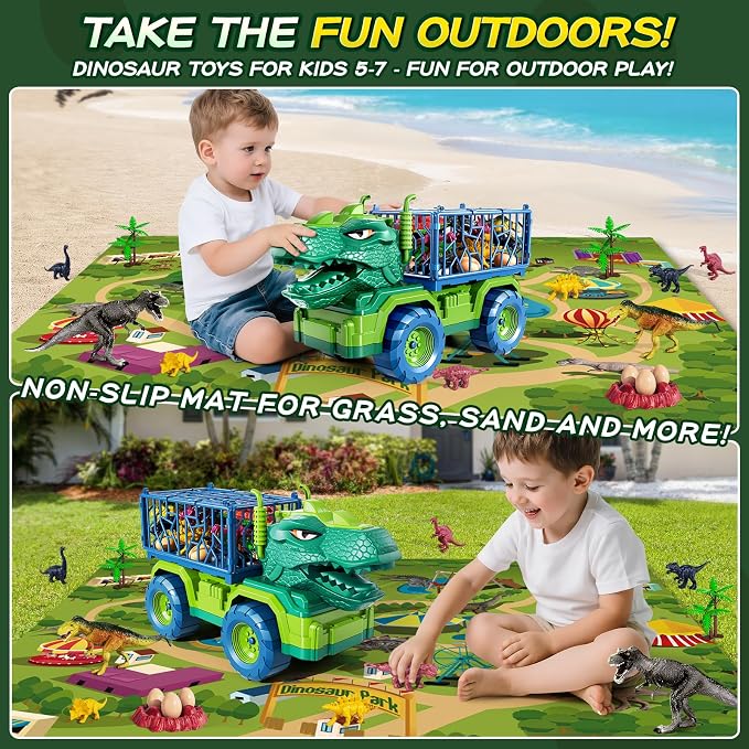 Dinosaur Cars Truck Toys for Kids 3-5 with 8 Dinosaur Figures, Activity Play Mat, Jurassic Play Set for Boys and Girls Ages 5-7