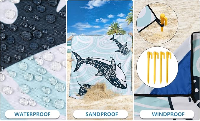 WIWIGO Beach Blanket Waterproof Sandproof Beach Mat 79" X 83"/10'x9'for 2-8 Adults Quick Drying Outdoor Picnic Mat Beach Accessories for Travel, Camping, Hiking