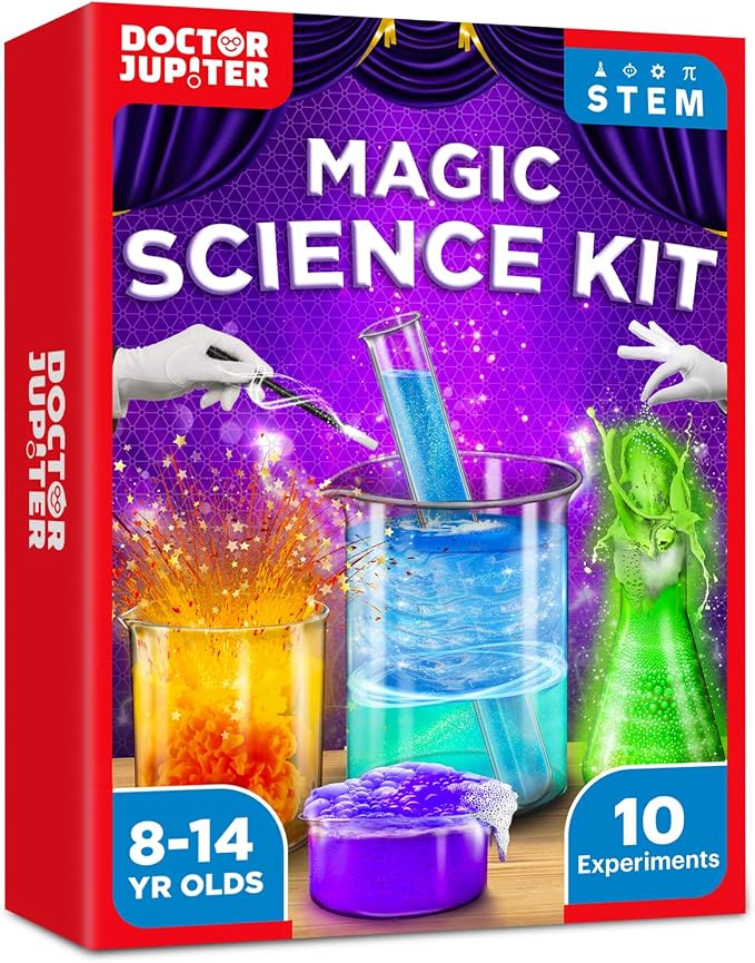 Doctor Jupiter Magic Science Kit, Chemistry Set for Kids Ages 8-10-12-14 | Birthday Gift Ideas for 8+ Boys and Girls | Toy STEM Kit with 10 Science Experiments, Magic Tricks