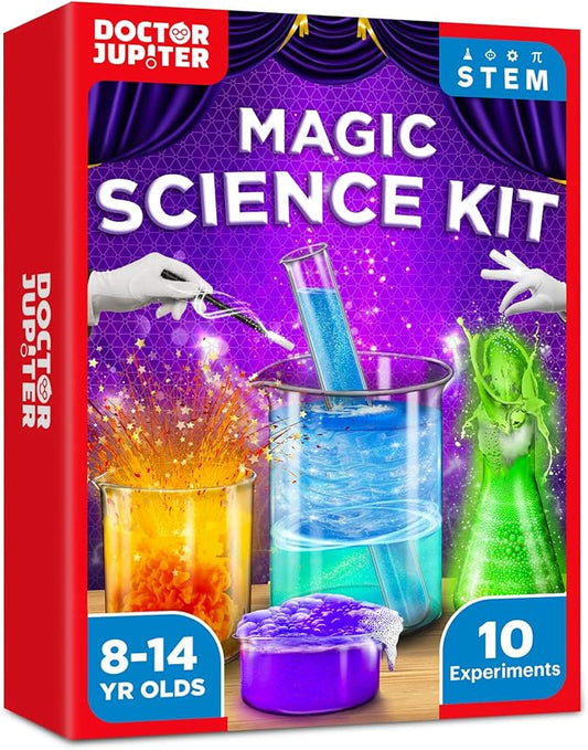Doctor Jupiter Magic Science Kit, Chemistry Set for Kids Ages 8-10-12-14 | Birthday Gift Ideas for 8+ Boys and Girls | Toy STEM Kit with 10 Science Experiments, Magic Tricks
