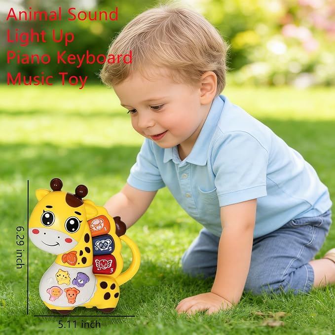 Baby Piano Drum Music Toy 6-12 Months, Giraffe Light Up Musical Keyboard Animal Sound, Toddler 12-24 Early Learning Educational Interactive Infant Toys Girl Boy Gift 1 Year Old