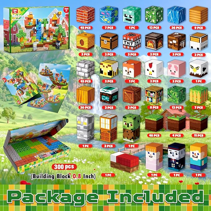 Annexfun 300 PCS Magnetic Blocks - Magnetic Building Blocks, Stacking Magnets for Kids, Sensory Toy for STEM Montessori Sensory Toys for Kids 3+ Boys and Girls Easter Christmas Birthday Gifts
