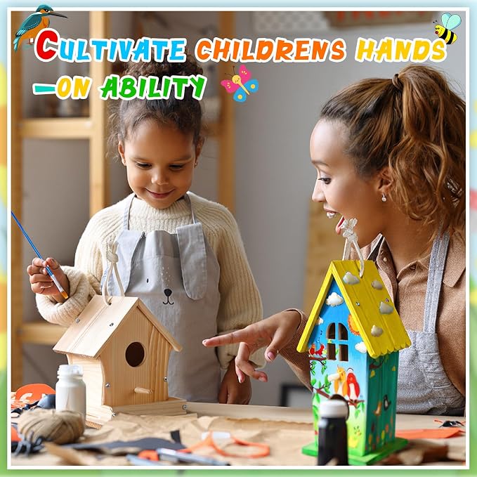 Liliful 8 Pack Birdhouse Crafts for Kids, Wooden Creative DIY Bird House Kits Arts and Crafts Set for Kids and Adults, Spring Birthday Gifts for Toddlers Ages (Vintage Style)