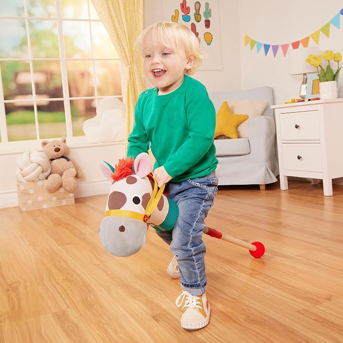 Battat – Classic Hobby Horse – Plush Stick Horse – Wooden Pole & Sensory Textures – Realistic Sounds – 2+ Years – Pony Pal