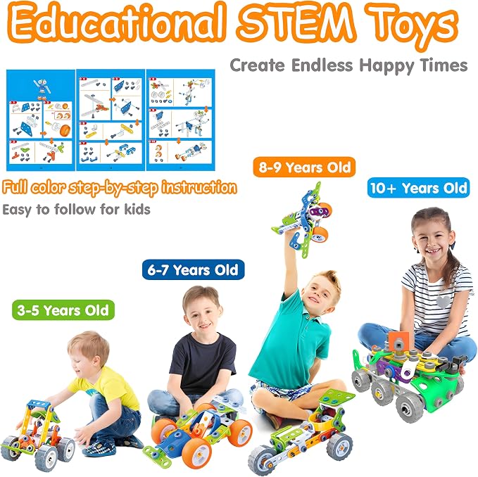 11 in 1 STEM Kits Building Toys for Kids Ages 4-8 5-7, Stem Toys for 4 5 6 7 8 Year Old Boy Birthday Gift, Educational Construction Set for Boys 4-6 6-8 5-8, Creative Learning Engineering Game