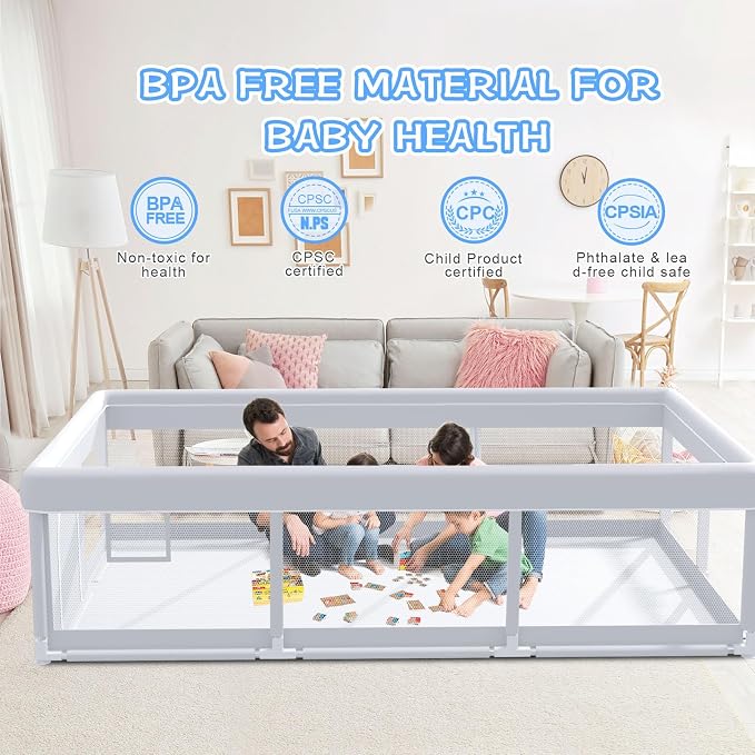 XVISHX Baby Playpen 74 x 50 Inch Play Pen Playards, Playpen for Babies and Toddlers, Baby Playard for Indoor & Outdoor Active Center Game Fence, with Skin-Friendly Fabric and Soft Breathable Mesh Grey