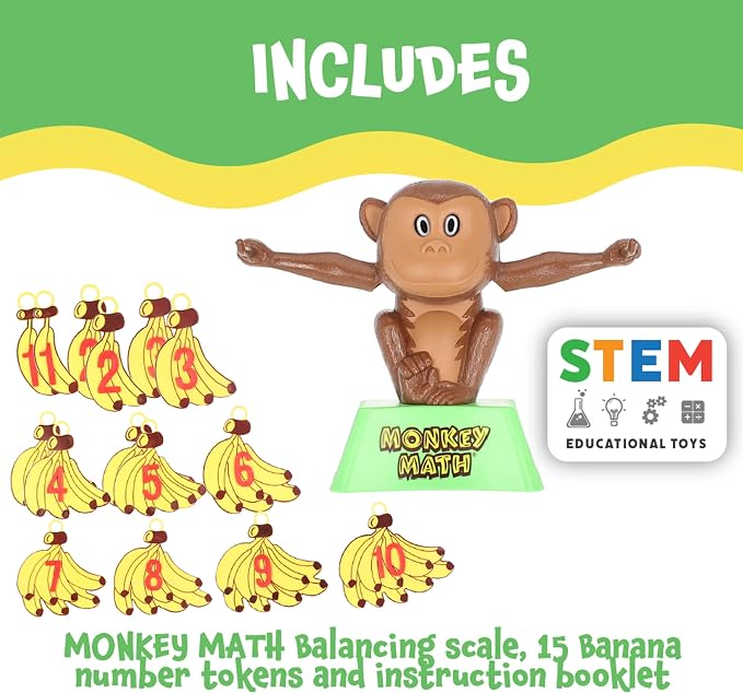 POPULAR PLAYTHINGS Monkey Math Balance Game, Simple Addition Toy with Scale, Hands-On Learning Fun, Gifts for Kids Ages 4 & Up