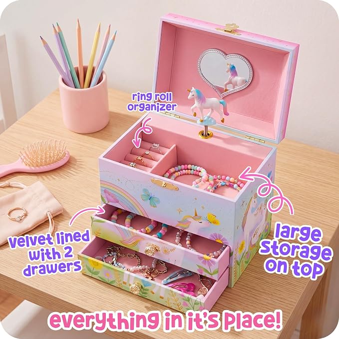 Giggle & Honey® Musical Unicorn Jewelry Box for Girls | Music Boxes for Little Girls | Toddler Jewelry Box for 4 Year Old Kids | Toys for Toddlers | Birthday Gifts for Kids 5, 6, 7, 8, 9 Years