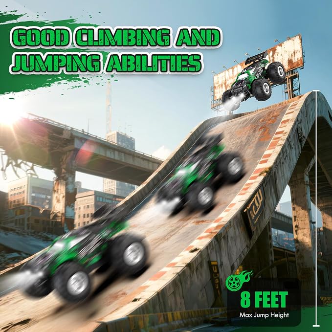 Remote Control Car, All-Terrain Remote Control Truck for Boys 8-12, Headlight, Dual Motors, 1:20, 10KM/H, 2.4GHZ, Speed-Friendly, Sturdy, Rechargeable RC Cars for Beginner, Kids 6+(Green)
