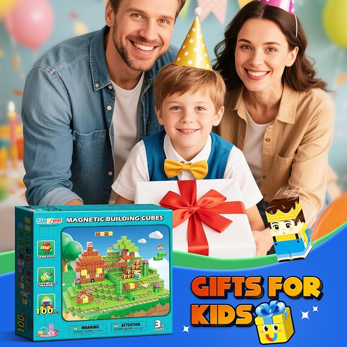 Soyee Magnetic Blocks 100PCS Magnetic Building Blocks Cubes Kids Boys Girls Toys for Ages 3-5 5-7 8-10 STEM Sensory Learning Building Magnet Toys 3-12 Year Old Girls Boys Birthday