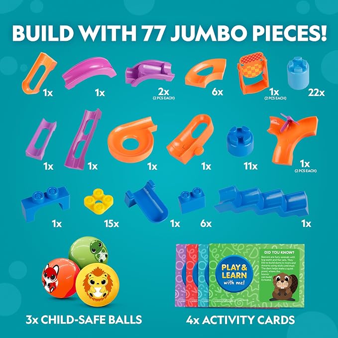 National Geographic Kids Junior Jumbo Marble Run – 80-Piece Ball Drop Toy with Storage Bin, Kid-Safe Balls & Buildable Marble Run Maze for Toddlers & Preschoolers Ages 2+