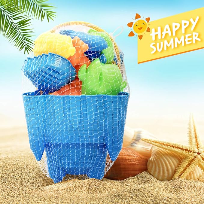 SupMLC Beach Toys, 27 Pcs Sandbox Toys for Kids, Sand Castle Building Kit, Sand Buckets, Collapsible Mesh Bag, Shovels, Dinosaur Molds – Travel Sand Toys for Boys Girls Age 3-10 Beach Accessories