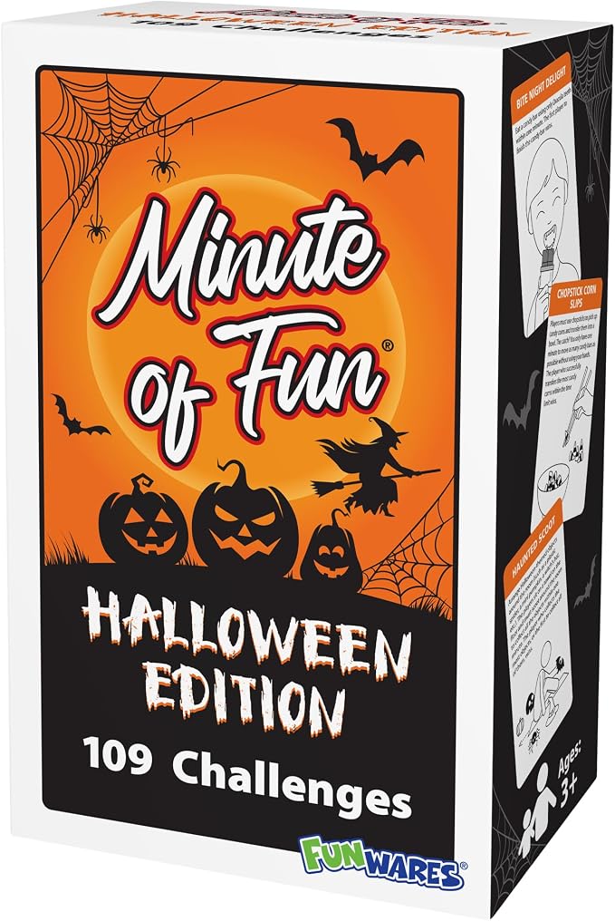 Funwares Halloween Spooky Edition, 100 Minute of Fun Games - Minute to Win It Family Party & Travel for Kids & Adults, 2-12 Players! Play with Everyday Household Items.