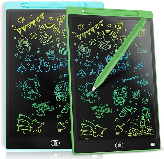 [2 Pack] Genialba LCD Writing Tablet 12-Inch Colorful Doodle Board, Toddler Learning Educational Toys Gifts for 3-8 Years Old Girls and Boys, Electronic Drawing Pad for Kids (Blue&Green)