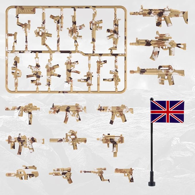 63 Pcs Military Weapons Set Accessories U.K Special Forces Weapons Toys Military Equipment Battle Blocks Bricks Compatible with Major Brand, 3 Years Old and up