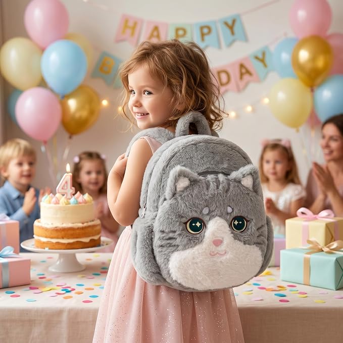 Lazada Adorable Grey Cat - Shaped Plush Backpack for Kids & Teens | Soft, Cuddly & Functional School and Travel Companion 11Inches