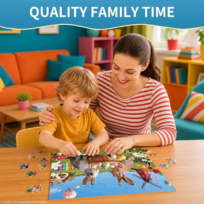 100 Pieces Puzzles for Kids Ages 4-8, Rabbit Educational Kids 100 Piece Puzzle, Children Jigsaw Puzzles Kids Puzzles, Educational Learning Puzzle Toys for Girls and Boys