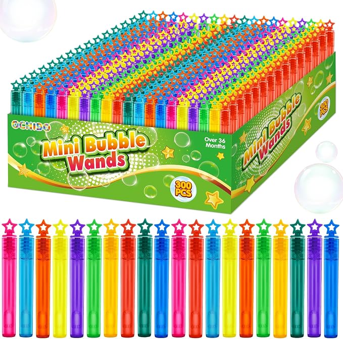 OCHIDO 300 Pieces Mini Bubble Wands in 10 Colors, Bubbles Party Favors for Kids, Bubble Wands Bulk for Summer Toys Gift, Indoor Outdoor Activity, Themed Birthday, Wedding, Goodie Bags Stuffers