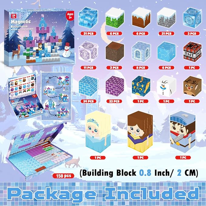 ToyUnited 150PCS Magnetic Blocks - Magnet Building Blocks, Magnet Cubes Tiles Princess Castle Toy, STEM Montessori Sensory Stacking Toys Birthday Gift for Kids Ages 3 4 5 6 7 8 9 10+ Years Old