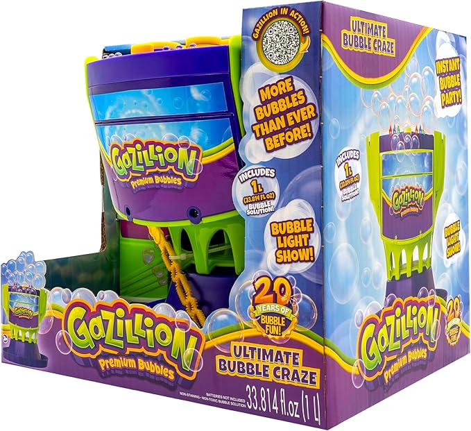 Gazillion Ultimate Bubble Craze Machine - Color Changing LED Lights - Easy-to-Use Bubble Maker - Perfect for Parties - Includes 1L Solution