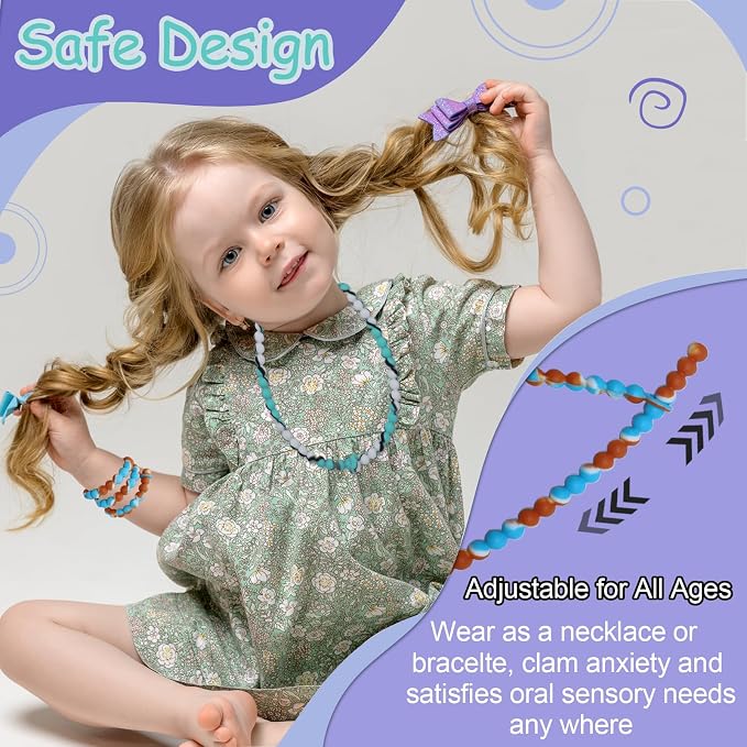 Chew Necklaces for Sensory Kids, 2 Pack Chewy Necklace Sensory Toys Reduces Stress and Anxiety, Sensory Chew Toys for Kids with ADHD, Autism, SPD