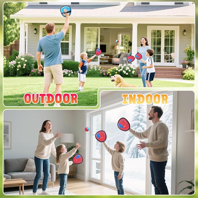JoyCat Toss and Catch Ball Game, 2 Adult & 2 Kids Paddles Sticky Ball Set, Family Outdoor Catch Game for Beach, Backyard & Pool, Birthday Gifts for Boys Girls Ages 3+