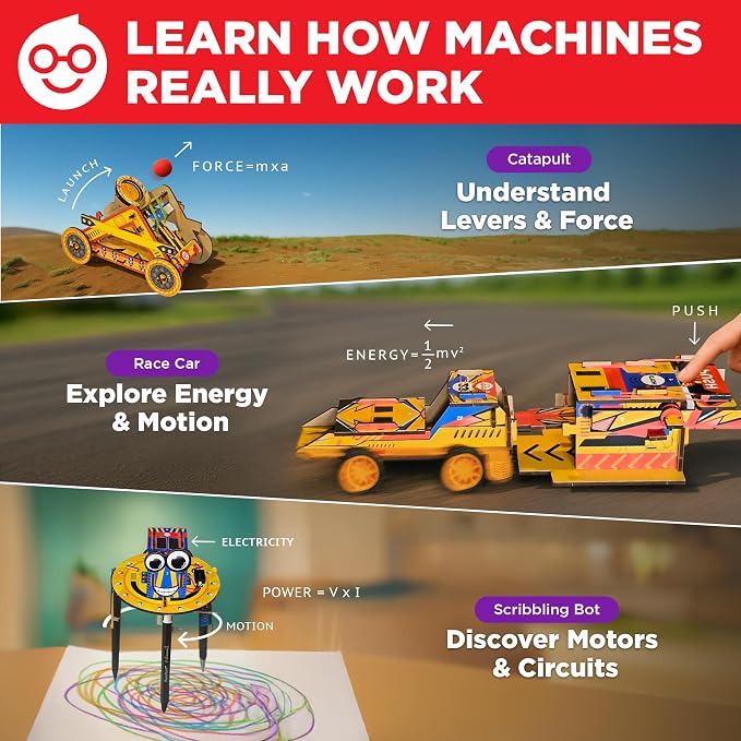 Doctor Jupiter Ultimate Engineering Kit for Kids Ages 8+ | Build Your Own Catapult, Race Car & Scribbling Robot | Birthday Gift Ideas for Boys & Girls 8-9-10-11-12 Year Olds | STEM Kit,Educational Toy