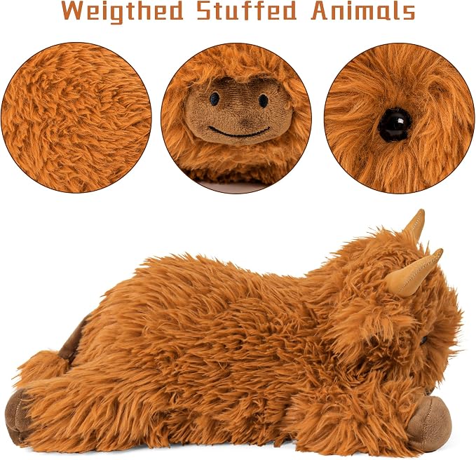Wepop 5lbs Highland Cow Weighted Stuffed Animals, 22in Giant Highland Cow Gift Plush Toy,Adorable Stuffed Animal for Kids and Adults Highland Cattle Plushie Pillow Decor