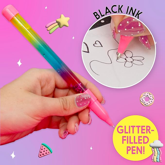 Just My Style 3D-Style Activity Book, 30 Pages of Coloring Activities, Includes Sticker, Glitter-Filled Pen, & Bonus Flower Keychain, Squishy 3D Cover, Drawing Pad for Kids, Sketchbook for Drawing