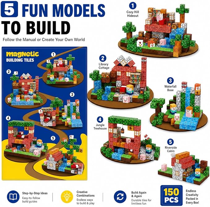 AuroraSynth 150PCS Magnetic Blocks - 0.8in Magnetic Building Blocks Cubes, Magnet Toys for Kids, Stacking Construction Magnets, School STEM Toys Birthday for Boys & Girls Ages 3+
