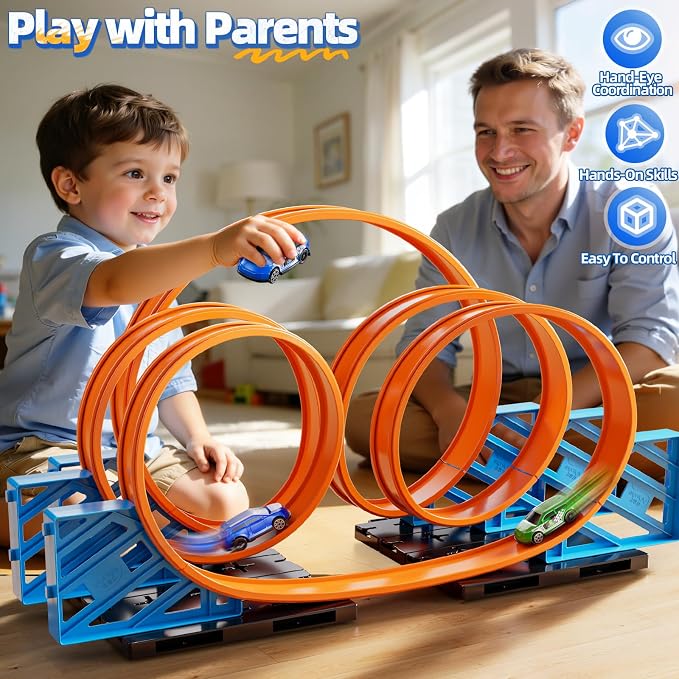 Race Track Car Set for Kids Ages 3-5 4-8, Toy Car Track Set for Boys 3+ with 5 Rotating Track, Race Car Track with 2 Small Cars, Boys Toy, Gifts Toys for Kids 3 4 5 6 7 8