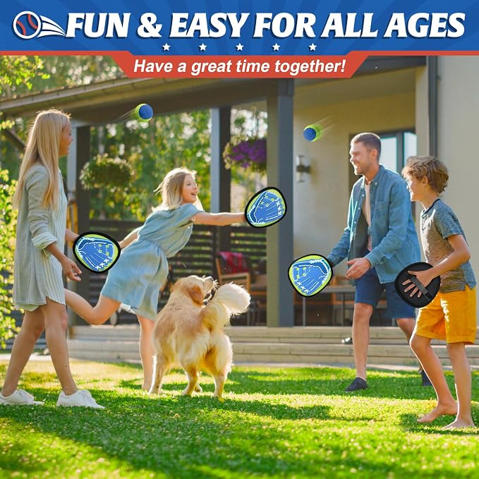 Ellinjan 4 Packs Catch Ball Game Set, Baseball Training Glove, Outdoor Toys, Summer Pool Beach Yard Backyard Camping Sports Play Toy Games for Toddlers Kids Teens Adults Family Game, Fun Ideal Gifts
