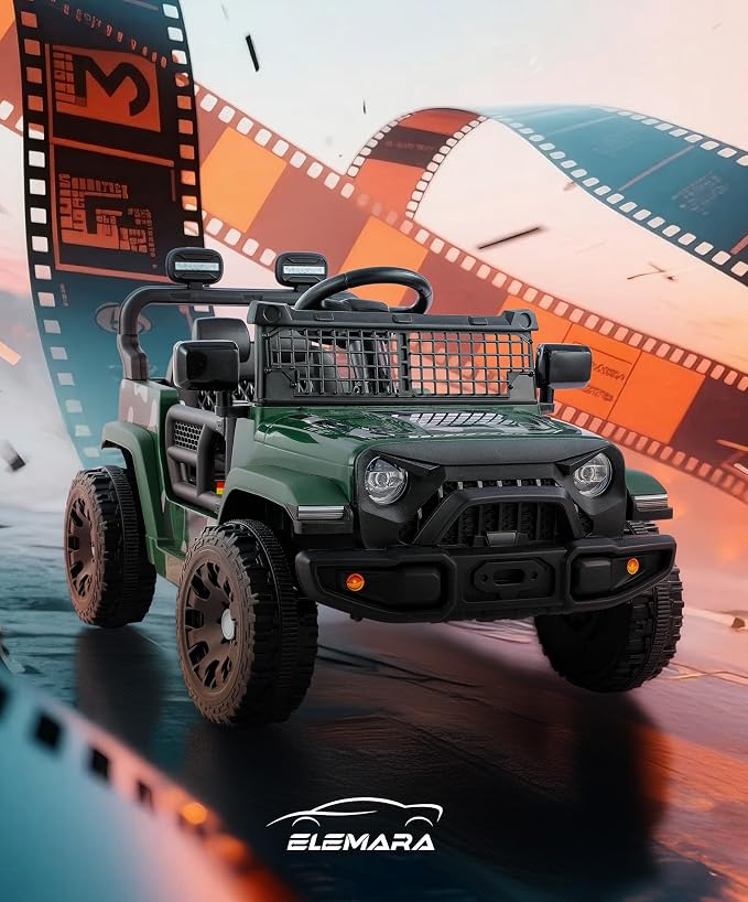 ELEMARA Ride On Car, Bluetooth Ride on Toys for Toddlers, 12V Kids Battery Powered Vehicles w/Remote, 3.5 mph Motorized Off-Road Truck, Electric Car for Kids w/3 Speeds,LED Lights- Green