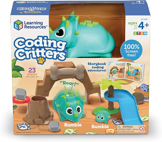 Learning Resources Coding Critters Rumble & Bumble Set, Electronic Learning & Education Toys, Screen Free Toys For Kids, STEM Coding For Kids Ages 4 and Up, Interactive Dinosaur Kit