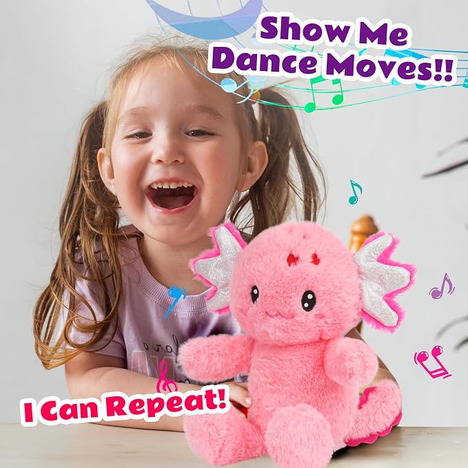 Talking Axolotl Repeat What You Say Musical Stuffed Animal Shaking Singing Plush Toy Electric Interactive Animated Salamander Plushies for Kids Girls Boys Birthday