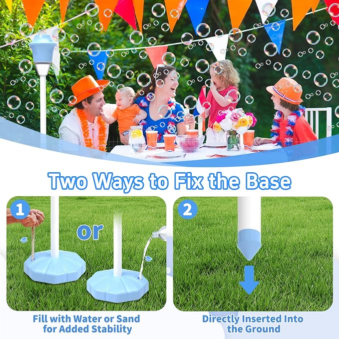 Infowush Bubble Machine for Kids, Automatic Standing Bubble Maker Machine Height Adjustable Up to 47 Inches Outdoor Battery Bubble Machine with Light/Music for Toddlers Birthday Party Gifts（Blue）