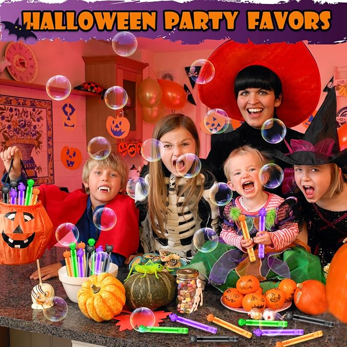 Halloween Party Favors Goodie Bag Stuffers for Kids 36 PCS, Mini Bubble Wands for Toddlers, Small Boo Trick or Treat Basket Bucket Fillers, Birthday Classroom Games Activities Supplies Prizes Gifts